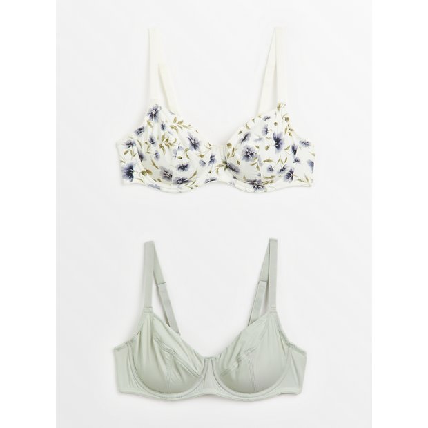 Buy A-GG Blue Floral & Sage Green Underwired T-Shirt Bra 2 Pack