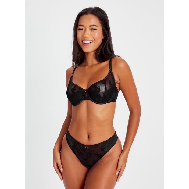 Buy Boudoir Collection Black Feather Jacquard Demi-Padded Bra 34A, Bras