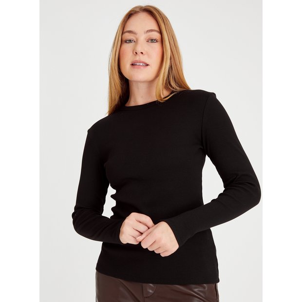 black crew neck long sleeve shirts women's