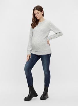 MAMALICIOUS Light Grey Belted Knitted Maternity Top 