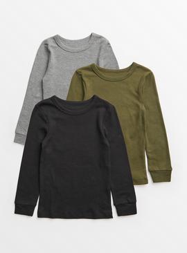 Muted Ribbed Thermal Long Sleeve T-Shirts 3 Pack 
