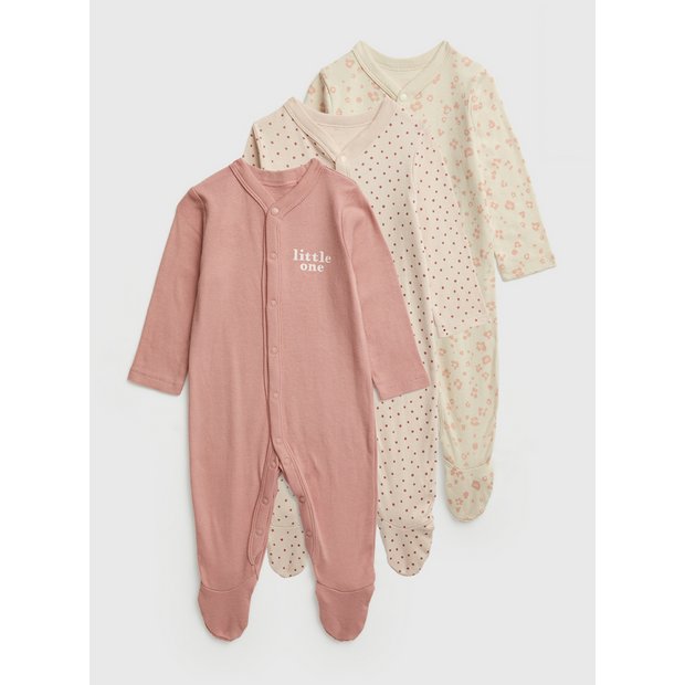 Buy Pink Plain & months Sleepsuits Tu Printed 6-9 and | Sleepsuit Pack pyjamas 3 