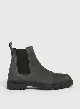 Charcoal Grey Leather Chelsea Boots  