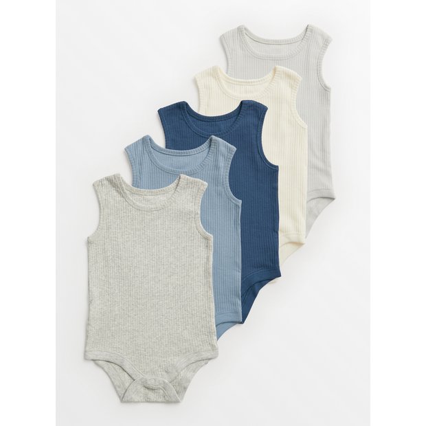 Buy Blue Ribbed Bodysuit 5 Pack Newborn Bodysuits Tu