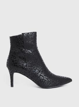 Black Animal Print Heeled Boots 