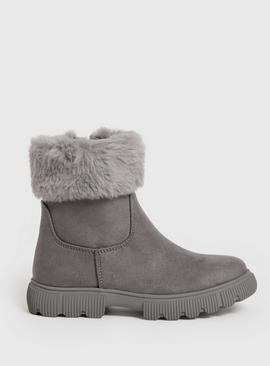 Grey Faux Fur Cuff Boots 