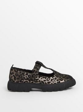 Metallic Leopard Print Chunky T-Bar Shoes 