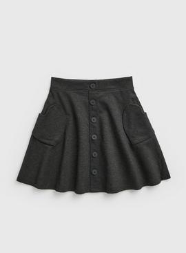 Charcoal Jersey Button Skirt 