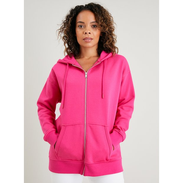 Buy Bright Pink Oversized Zip Through Hoodie M