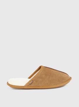 totes Tan Suede Mule Slippers With Faux Fur 