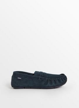 Navy Suede Moccasin Slippers 