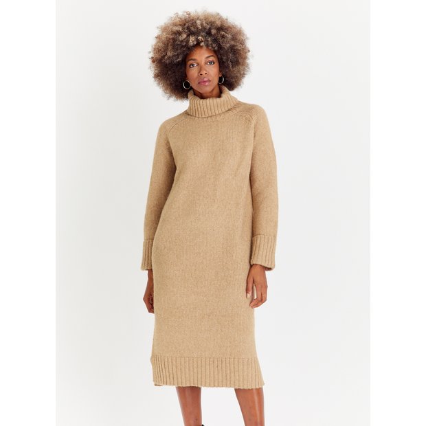 Buy Camel Roll Neck Knitted Dress 12 Dresses Tu