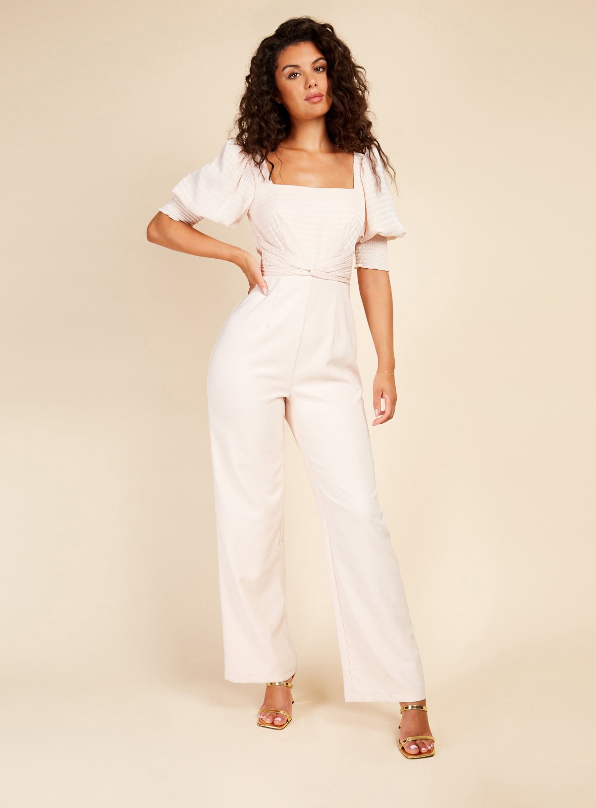 LITTLE MISTRESS Ecru Texture Jumpsuit 