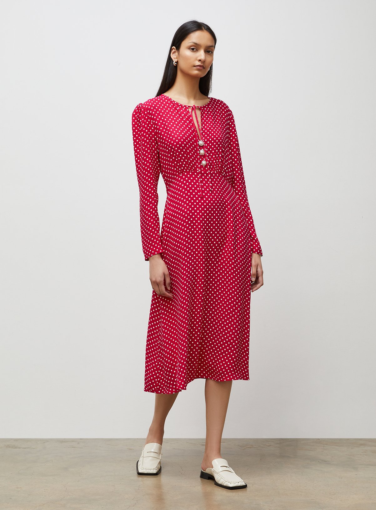 FINERY Lina Dark Pink Spot Midi Dress 18