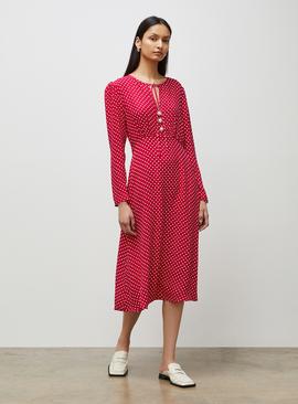 FINERY Lina Dark Pink Spot Midi Dress 