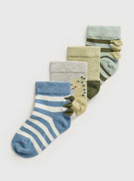Stripe, Plain & Dinosaur Ankle Socks 4 Pack 