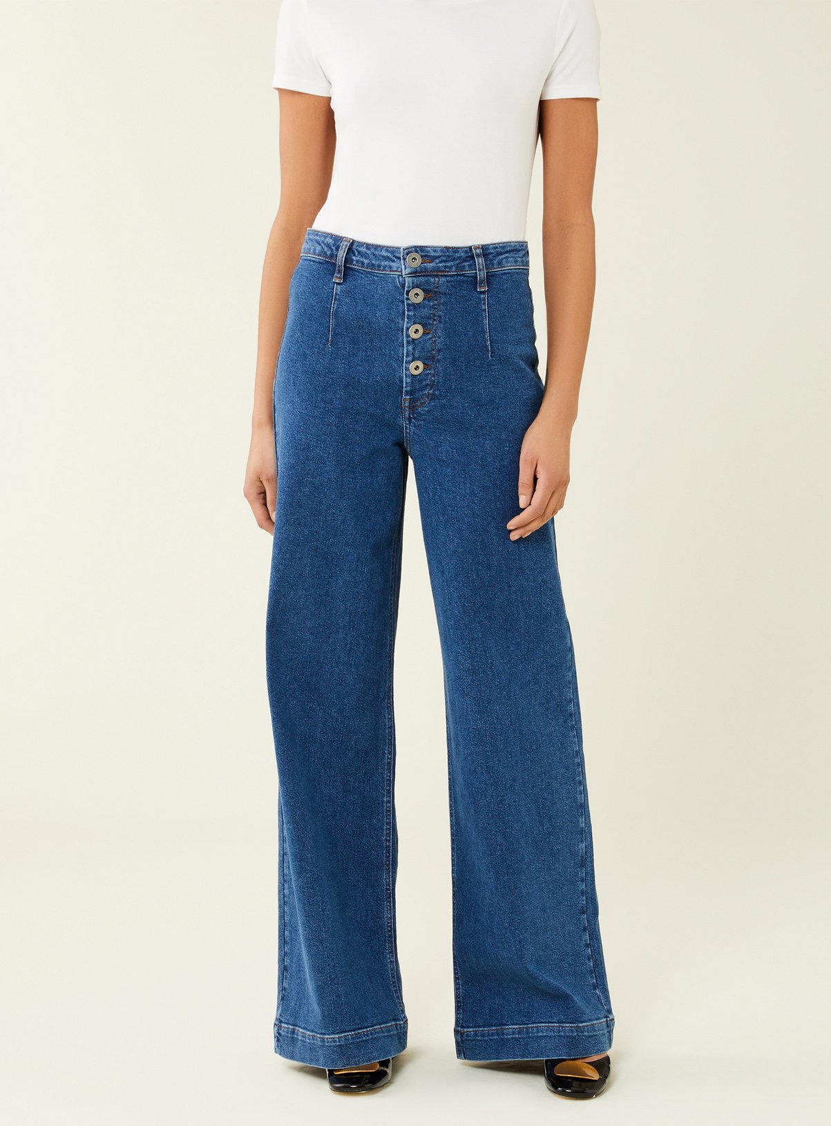 FINERY Mid Blue Tally Wide Leg Jeans