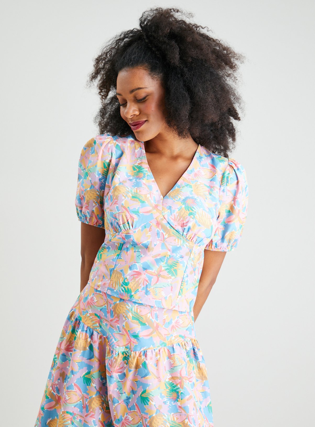 Tu & Imogen Lee Floral Puff Sleeve Coord Blouse 