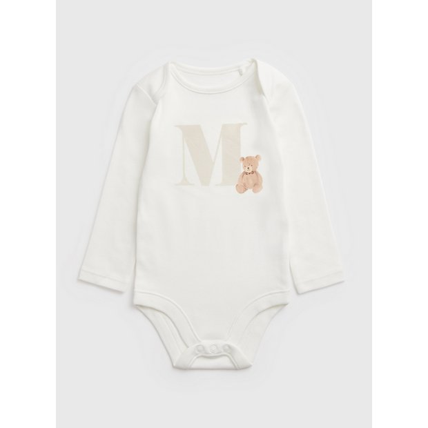 Buy White Teddy Bear M Initial Bodysuit - Newborn | Bodysuits | Tu