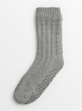 Grey Cable Slipper Socks 6-11