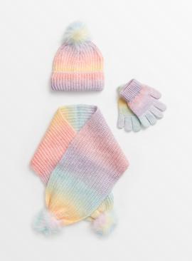 Rainbow Ombre Hat, Scarf & Gloves Set 