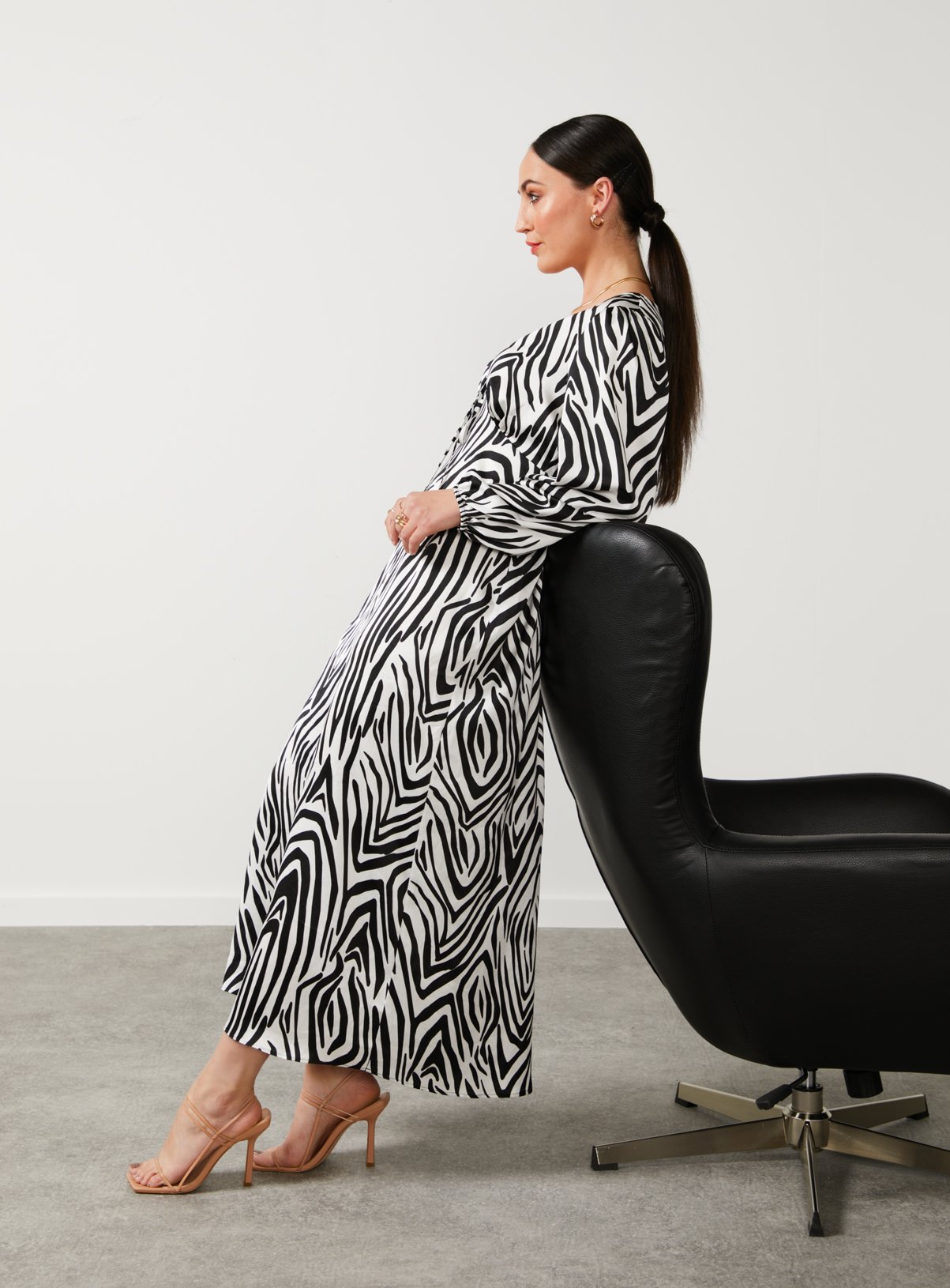 For All The Love Printed Satin Effect Zebra Midi Dress 