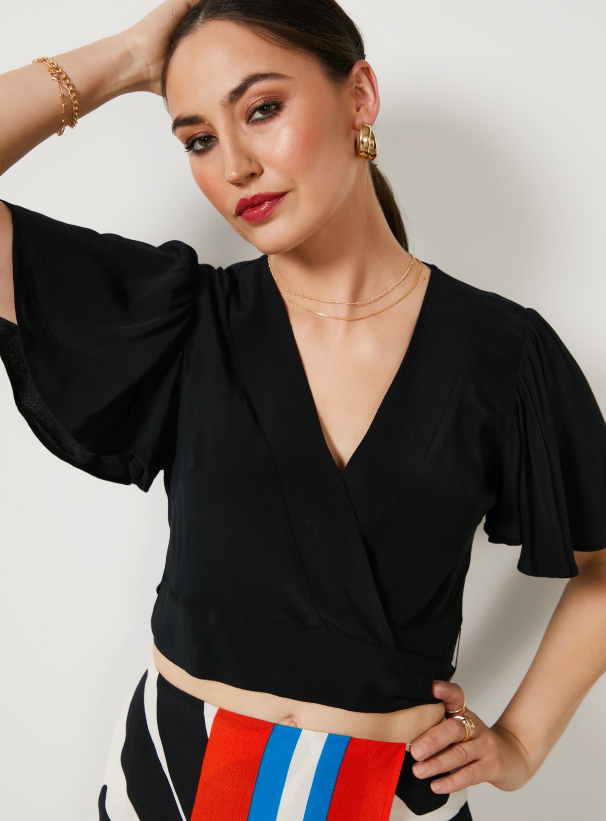 For All The Love Fluted Sleeve Wrap Front Top