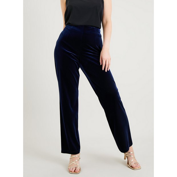 Buy Navy Straight Leg Velvet Coord Trousers 10L, Trousers