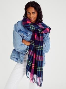 Navy Check Scarf One Size One Size
