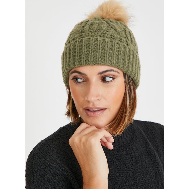 Khaki pom pom store hat