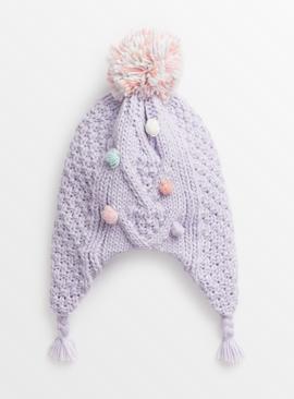 Lilac Knitted Pom Pom Hat 