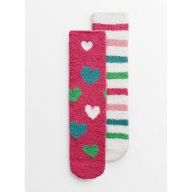 Pink Heart & Stripe Cosy Socks 2 Pack 4-8