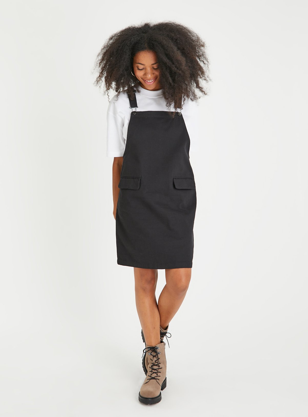 Black Twill Pinafore Dress 