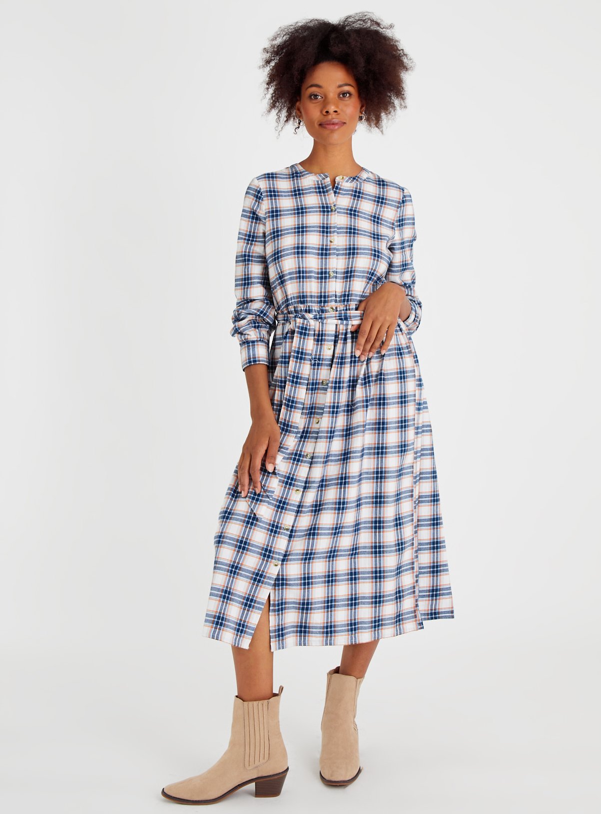Check Print Brushed Shirt Dress 
