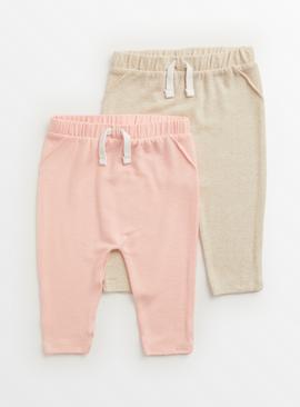 Pink & Oatmeal Soft Knit Trousers 2 Pack 