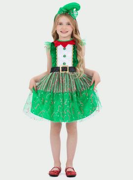 Christmas Miss Elf Fancy Dress Costume 