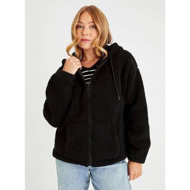 Black sherpa hoodie womens hot sale