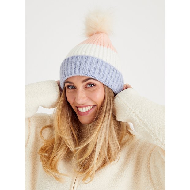 Buy Pastel Colour Block Pom Pom Beanie Hat One Size Hats Tu