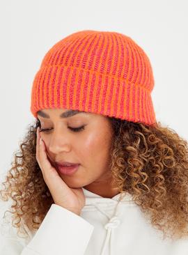Orange Two Tone Beanie Hat One Size