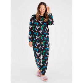 Bright Holly Print Slinky Fleece Pyjamas 