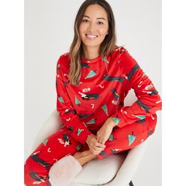 Christmas Red Sausage Dog Slinky Fleece Pyjamas 