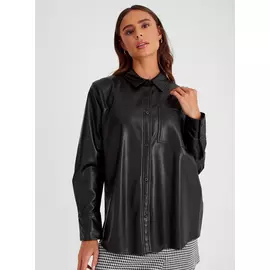 Faux Leather Relaxed Fit Shirt