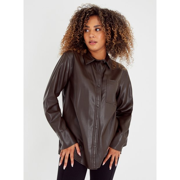 Buy Chocolate Brown Faux Leather Relaxed Shirt 12 | Shirts | Tu