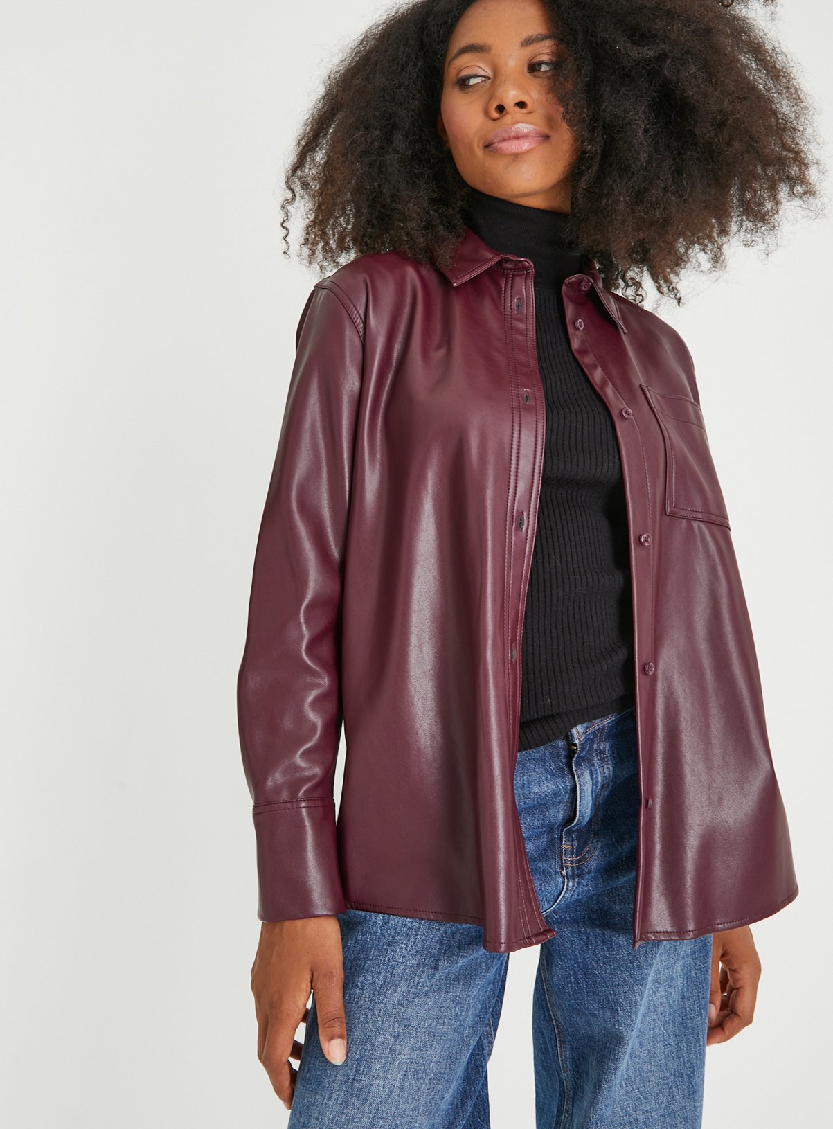Faux Leather Relaxed Fit Shirt 