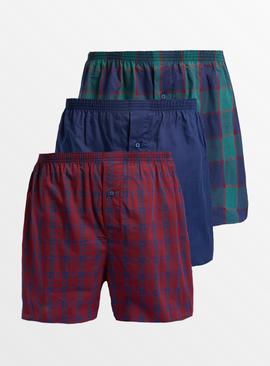 Check & Plain Woven Boxers 3 Pack 