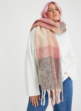 Pink Check Chunky Knit Scarf One Size