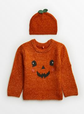 Pumpkin Halloween Jumper & Hat Set 
