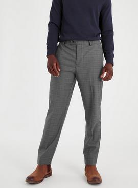 Grey Check Regular Fit Tailored Trousers 