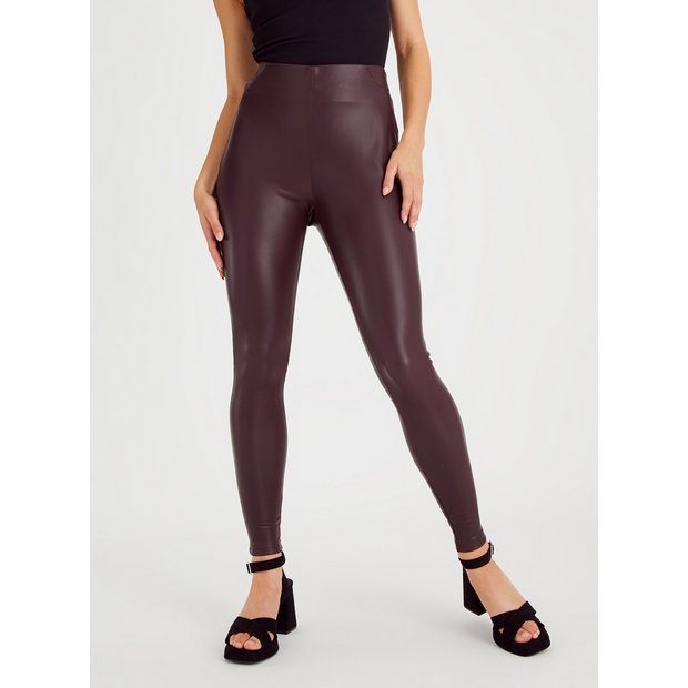 Burgundy Vegan Leather Leggings