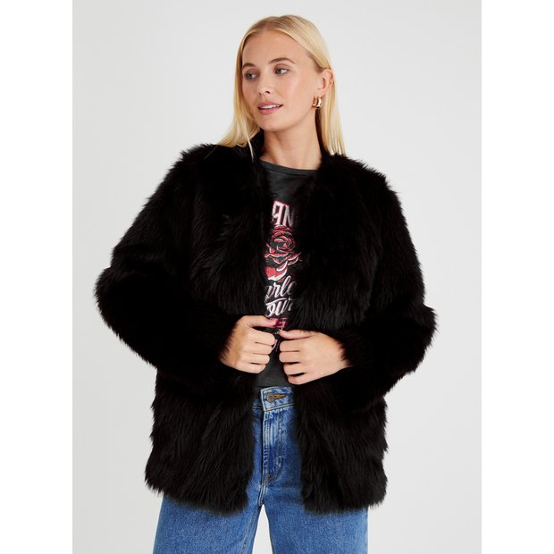 Long black hotsell fur jacket